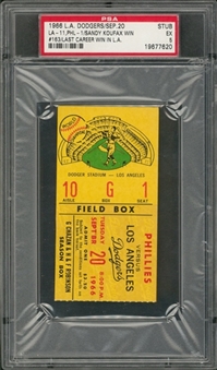 1966 Los Angeles Dodgers vs Philadelphia Phillies Ticket Stub From 9/20/1966 (PSA- EX 5)